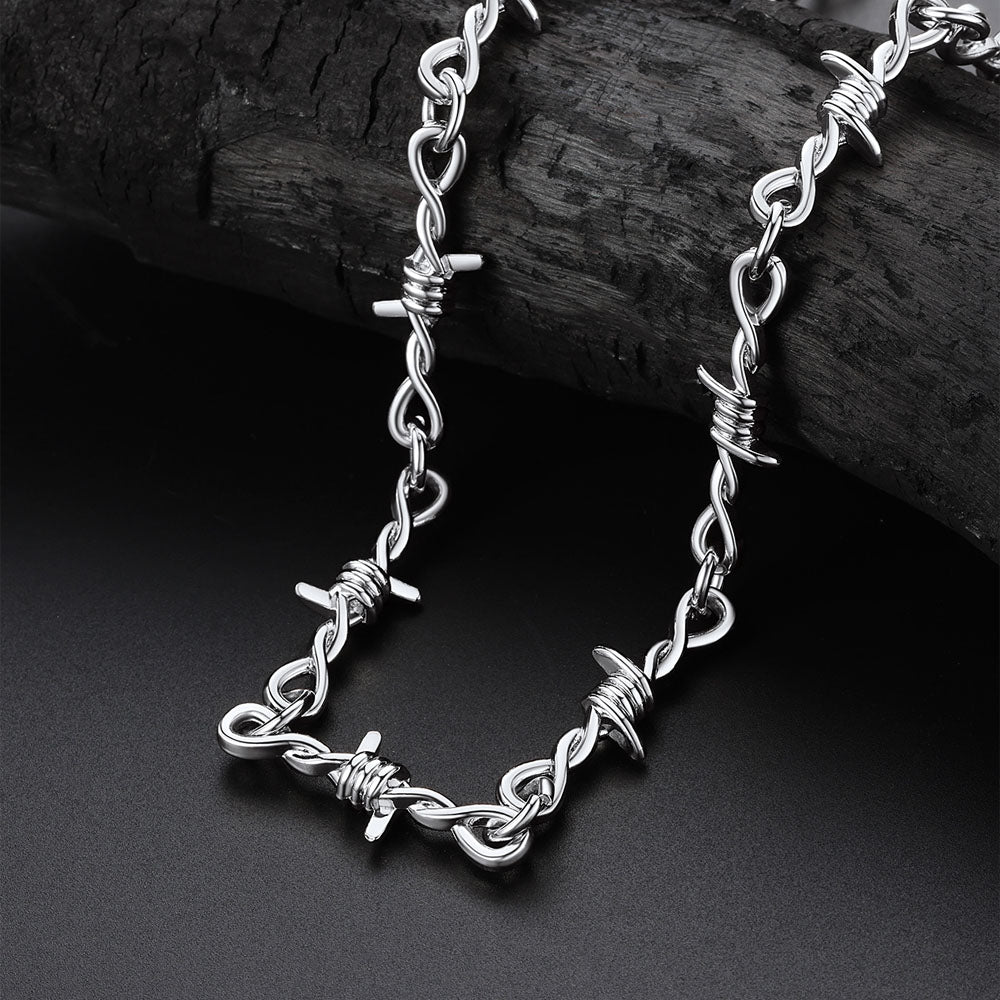 Gothic Thorn Barb Wire Chain Link Necklace Birthday Gift for Men