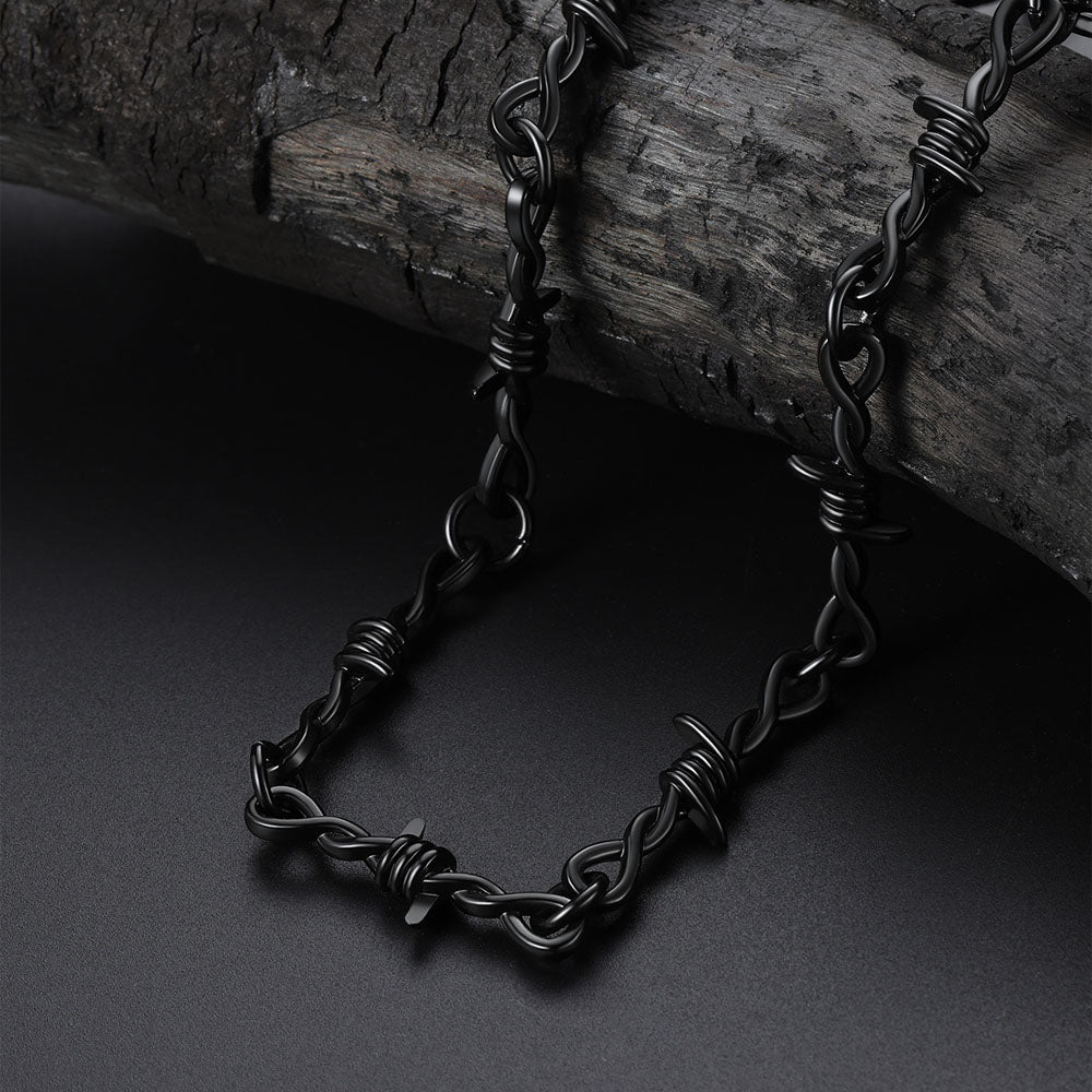 Gothic Thorn Barb Wire Chain Link Necklace Birthday Gift for Men