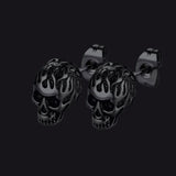 Gothic Flaming Skull Stud Earrings For Men