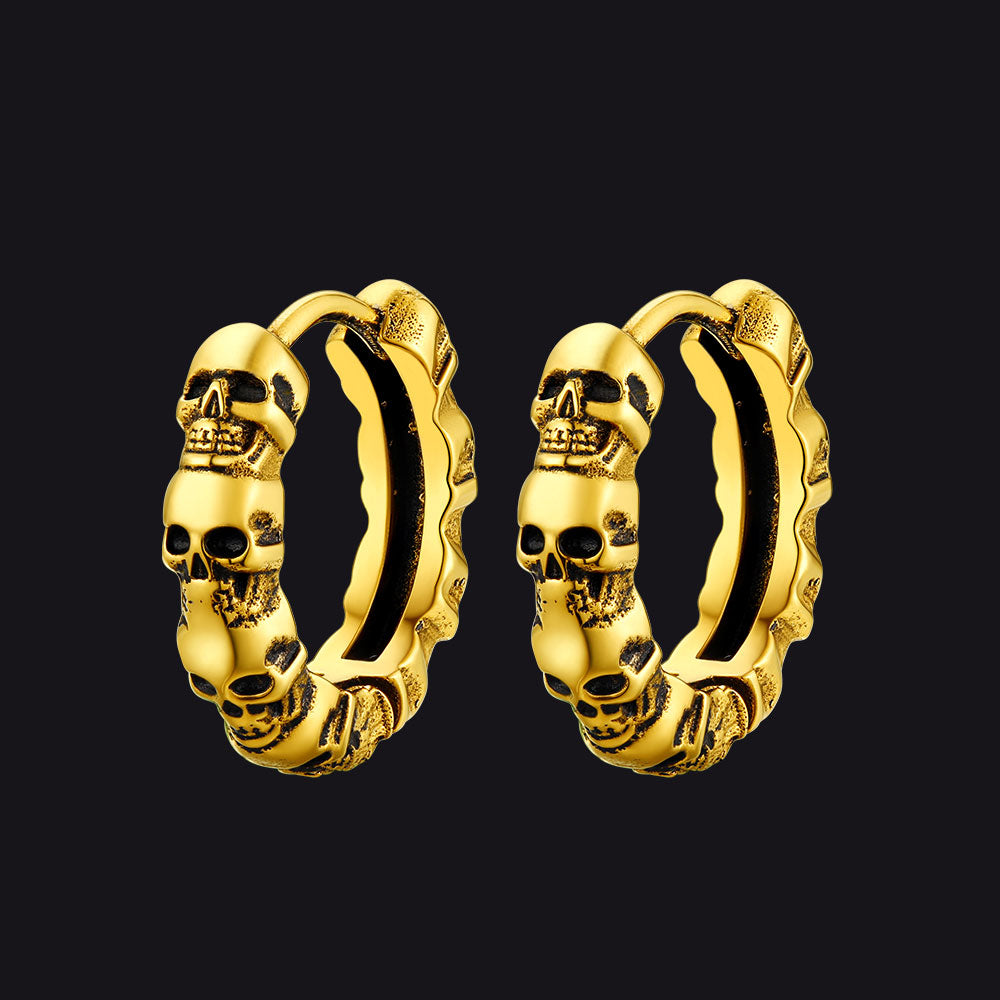 Gothic Skull Huggie Hoop Earrings For Men Women