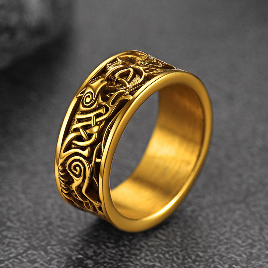 Norse Viking Celtic Wolf Ring Band For Men