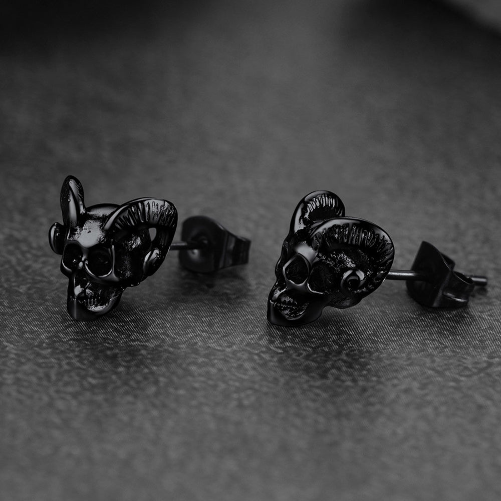 Satanic Baphomet Goat Skull Head Stud Earrings For Men