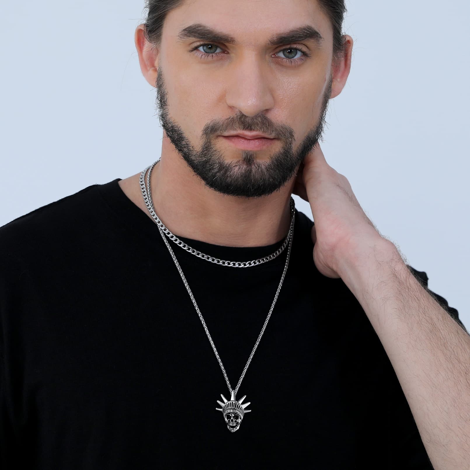 Flash Sale Gothic Statue of Liberty Skull Necklace For Men