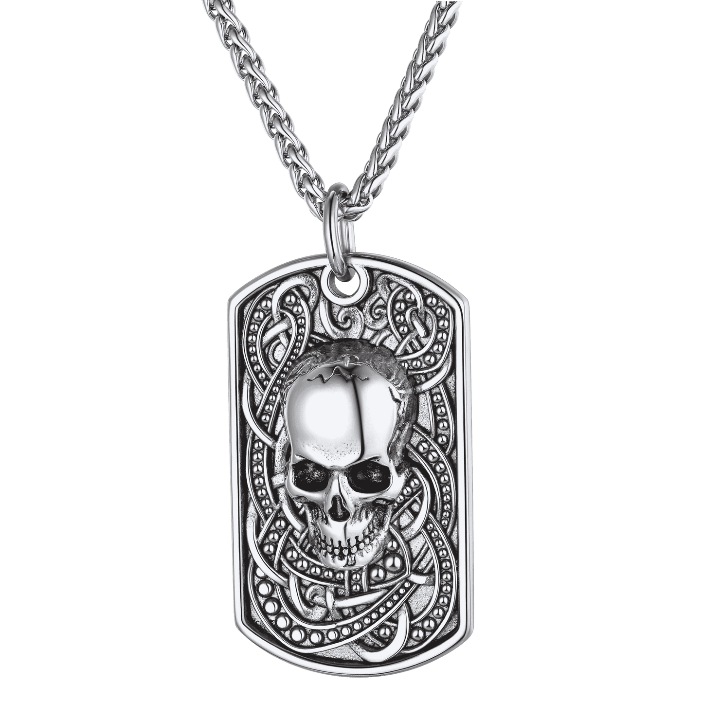 Gothic Skull Dog Tag Pendant Necklace For Men