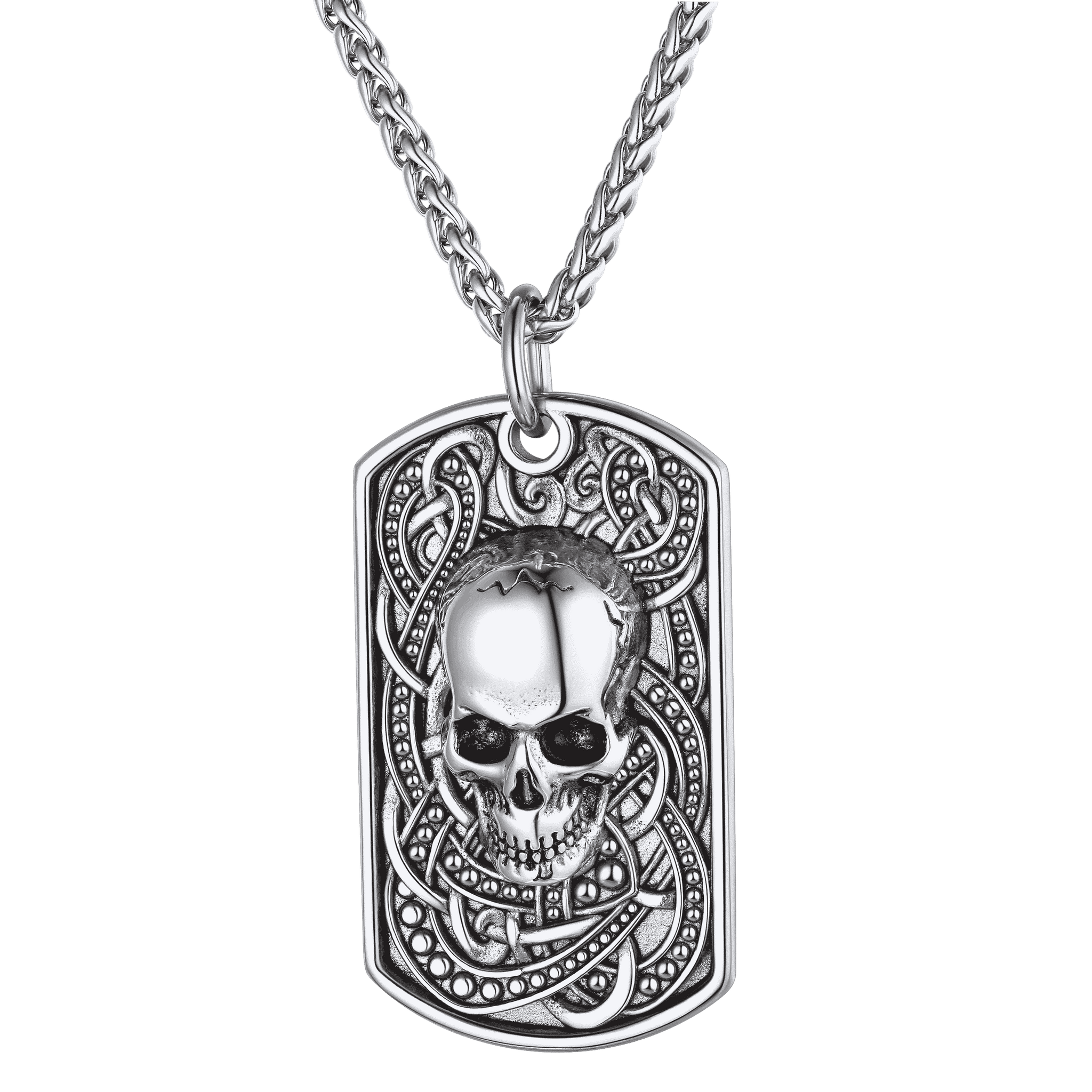 Gothic Skull Dog Tag Pendant Necklace For Men