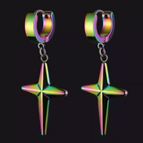 Flash Sale Star Cross Dangle Hoop Earrings For Men