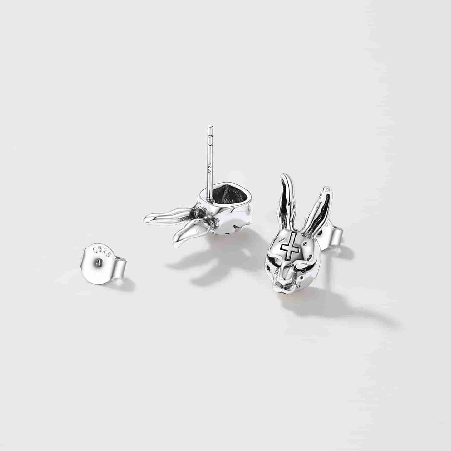 Halloween Silver Evil Bunny Stud Earrings For Men