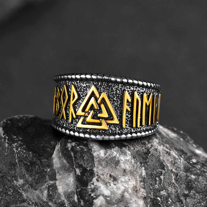Norse Viking Valknut Ring with Rune for Men