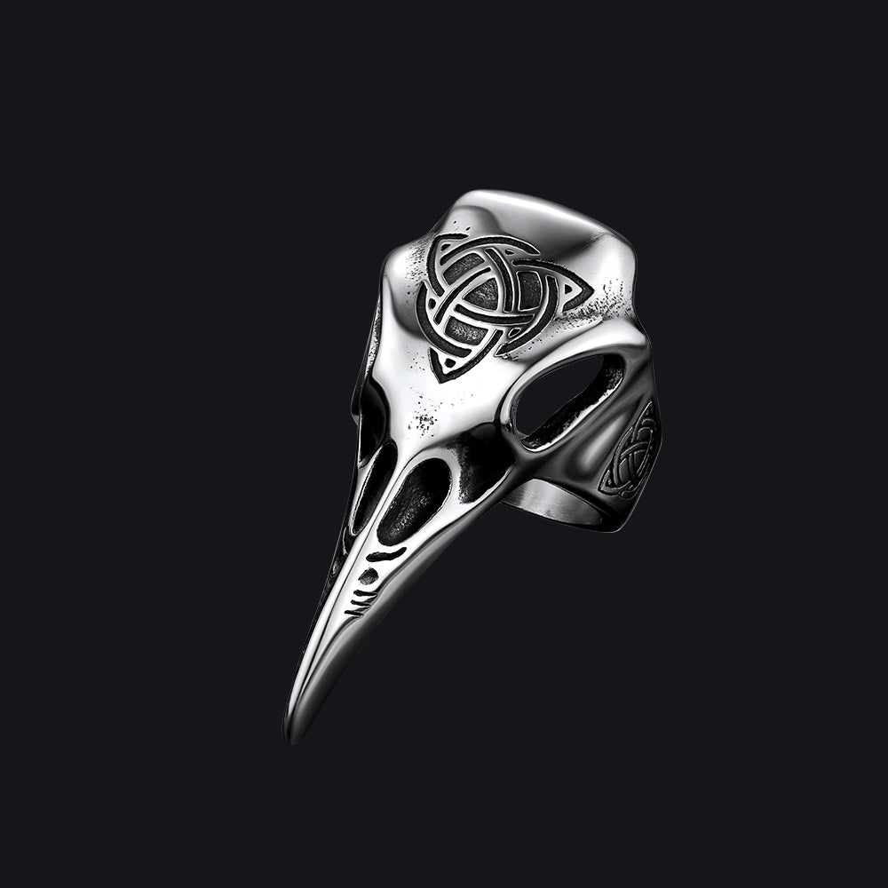 Viking Raven Skull Ring With Celtic Knot For Men