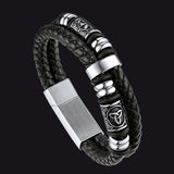 Engraved Viking Leather Braided Wristband Bracelet Gift for Men/Grandson