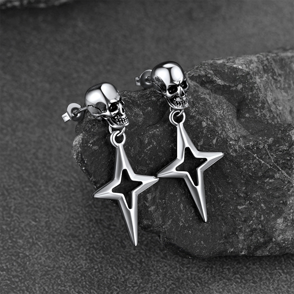 Flash Sale Skull Dangle Stud Earrings with Cross Star For Men