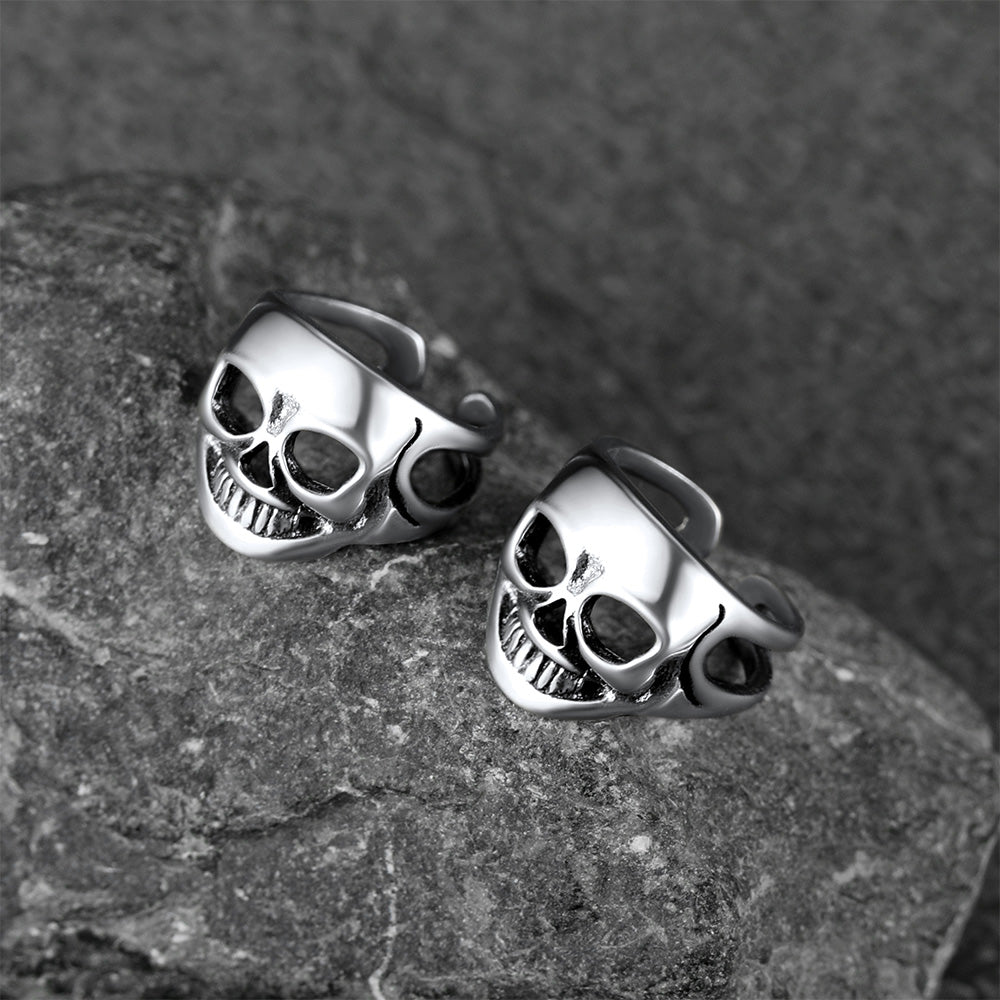 Flash Sale Sterling Silver Gothic Skull Ear Cuff Earrings For Men