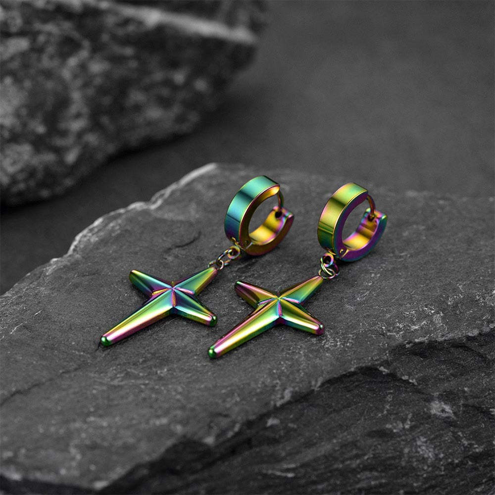 Flash Sale Star Cross Dangle Hoop Earrings For Men