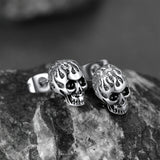 Gothic Flaming Skull Stud Earrings For Men