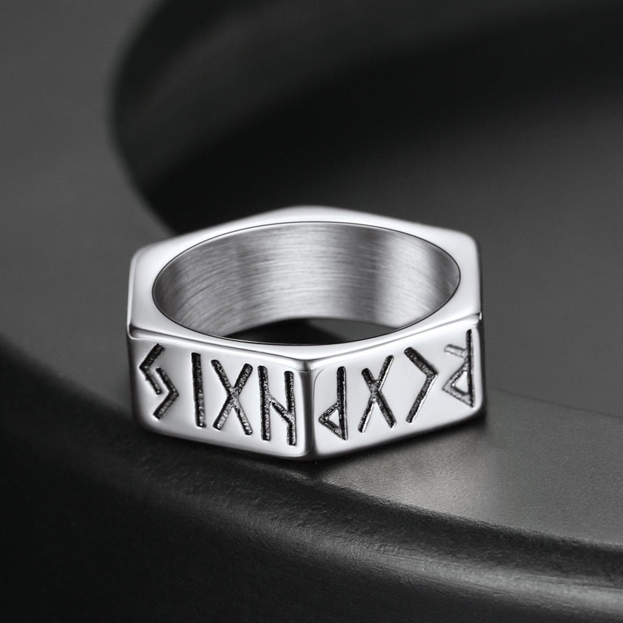 Norse Viking Hexagon Runes Band Ring For Men