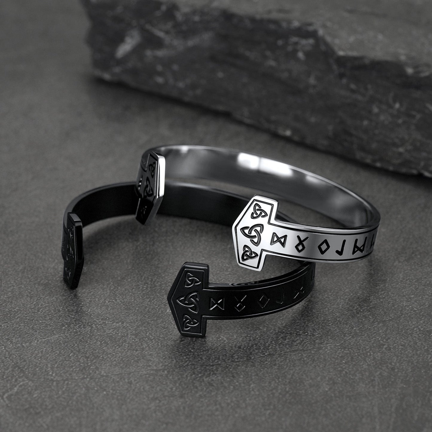 FaithHeart Viking Futhark Runes Cuff Bracelet For Men