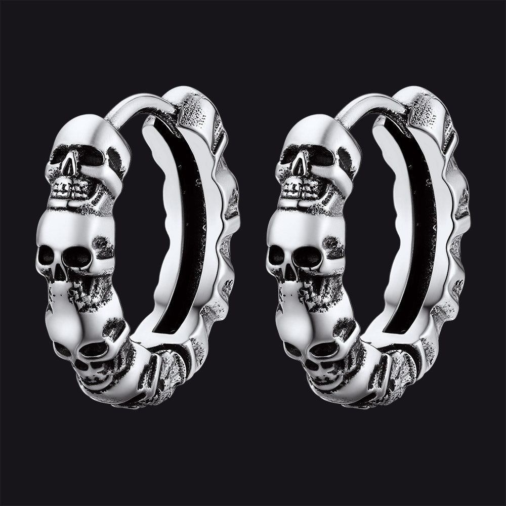 Gothic Skull Huggie Hoop Earrings For Men Women