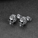 Gothic Flaming Skull Stud Earrings For Men