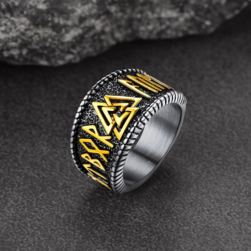 Norse Viking Valknut Ring with Rune for Men
