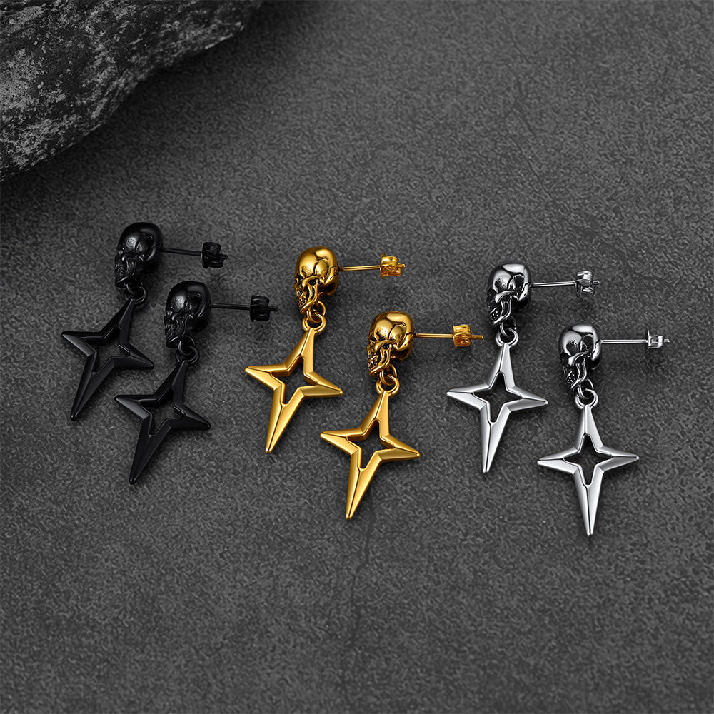Flash Sale Skull Dangle Stud Earrings with Cross Star For Men