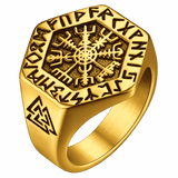 Viking Hexagon Compass Ring With Runes For Men