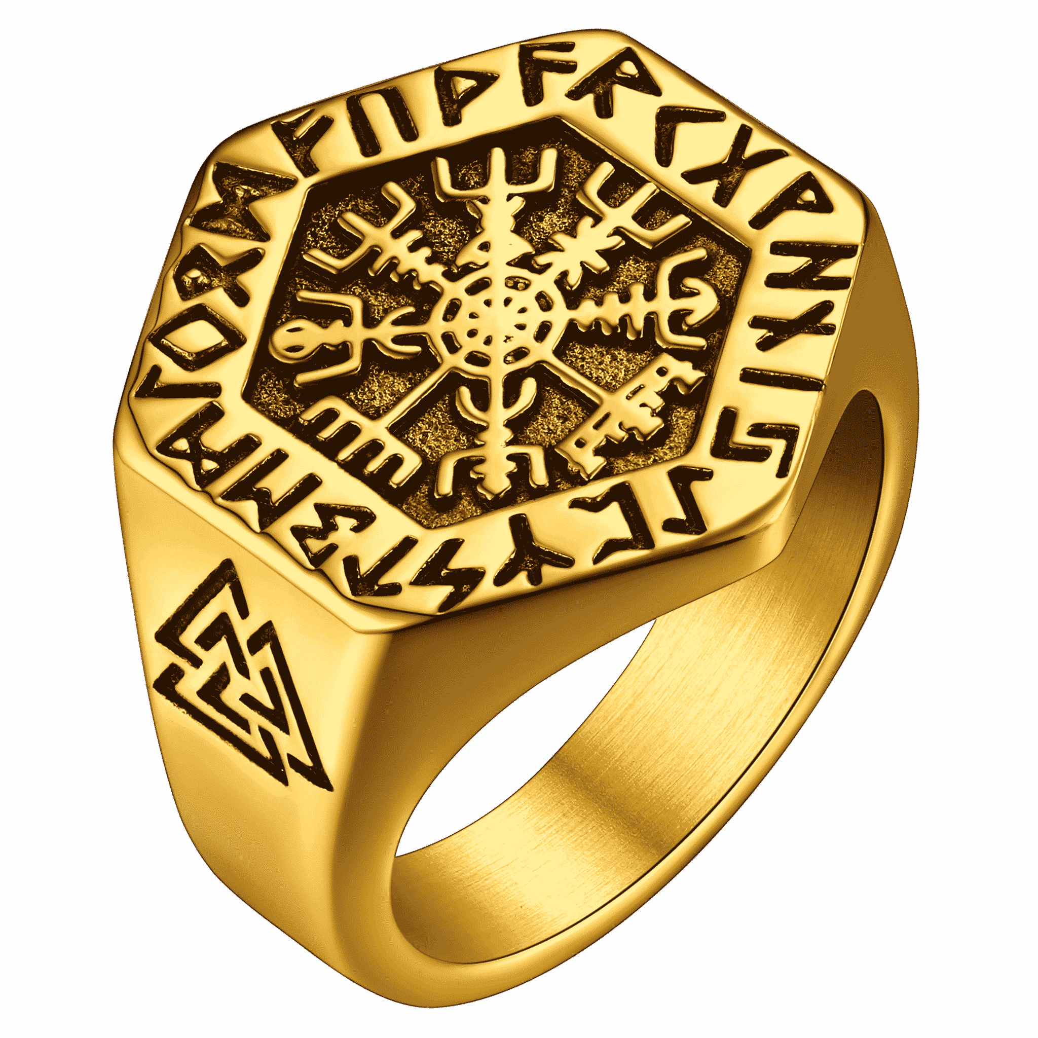 Viking Hexagon Compass Ring With Runes For Men
