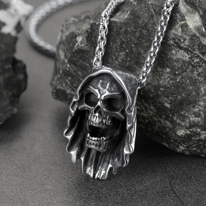 Grim Reaper Skull Pendant Necklace For Men