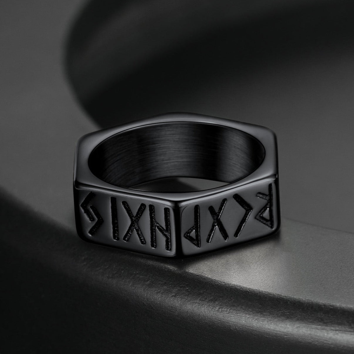 Norse Viking Hexagon Runes Band Ring For Men