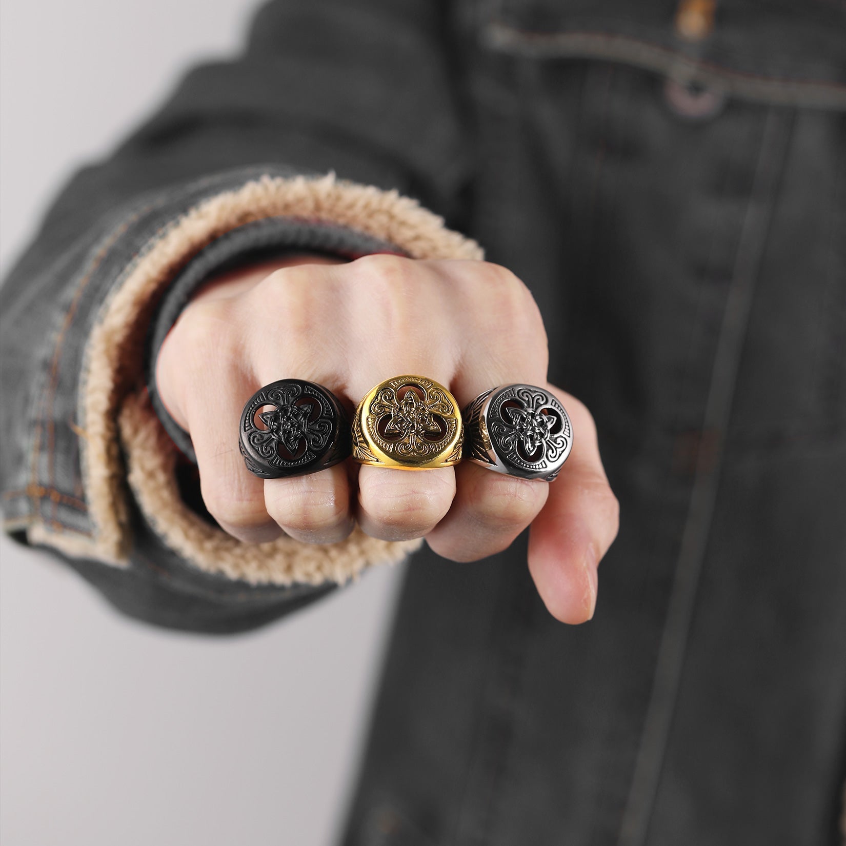 Viking Celtic Trinity Knot Signet Ring for Men