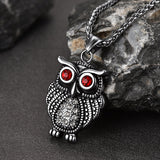 FaithHeart Vintage Owl Necklace For Men With Ruby Eyes