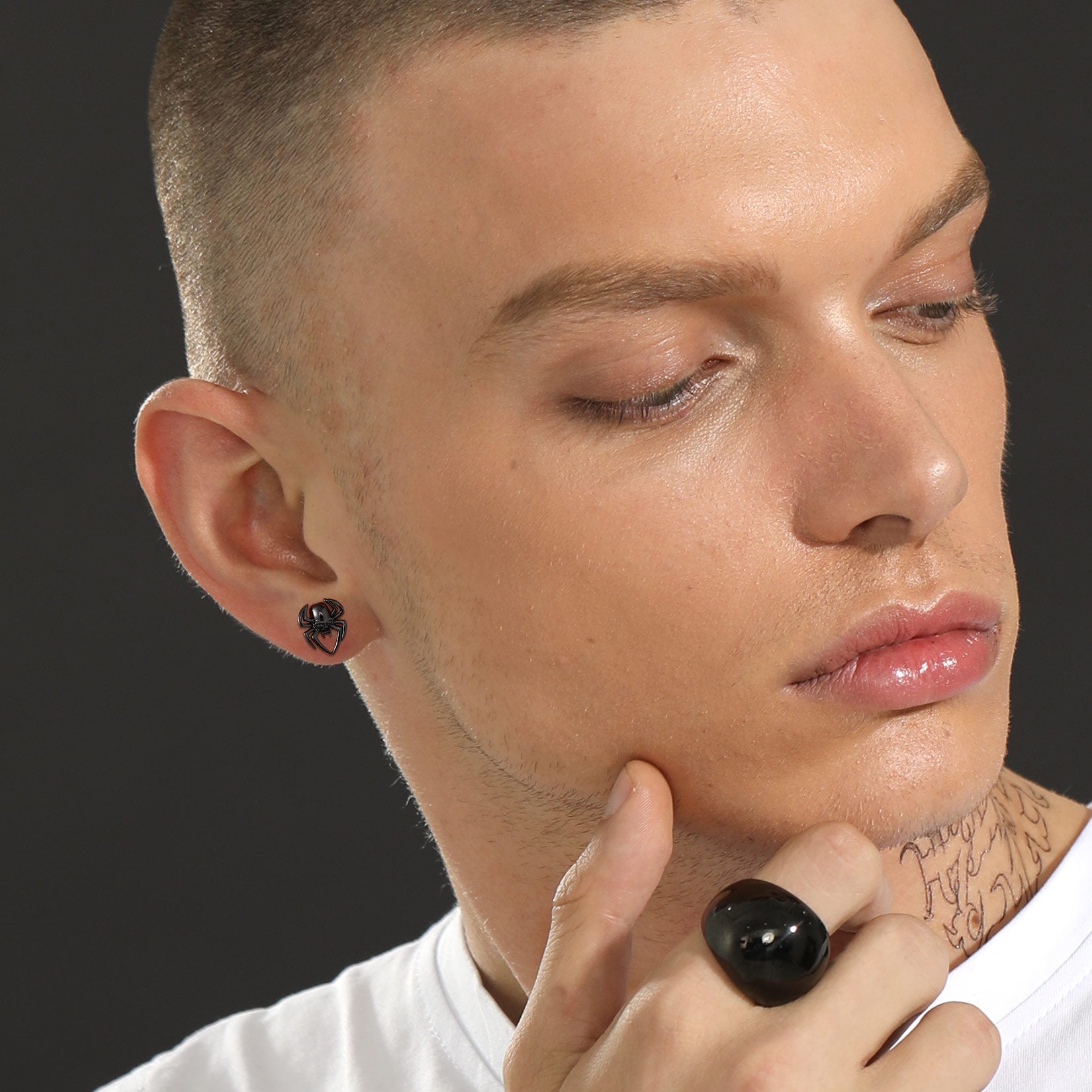 Spider Skull Stud Earrings in Sterling Silver Halloween Gift