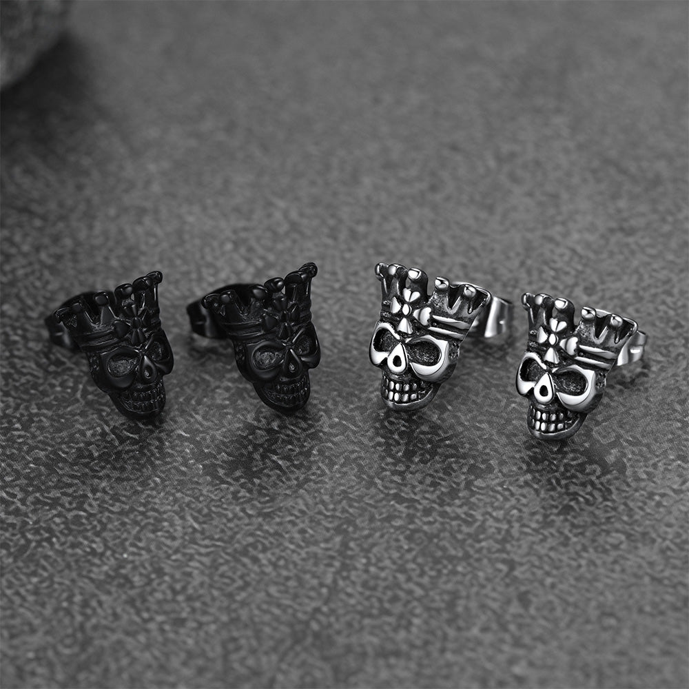 Punk Crown Skull Stud Earrings for Men Halloween Gift