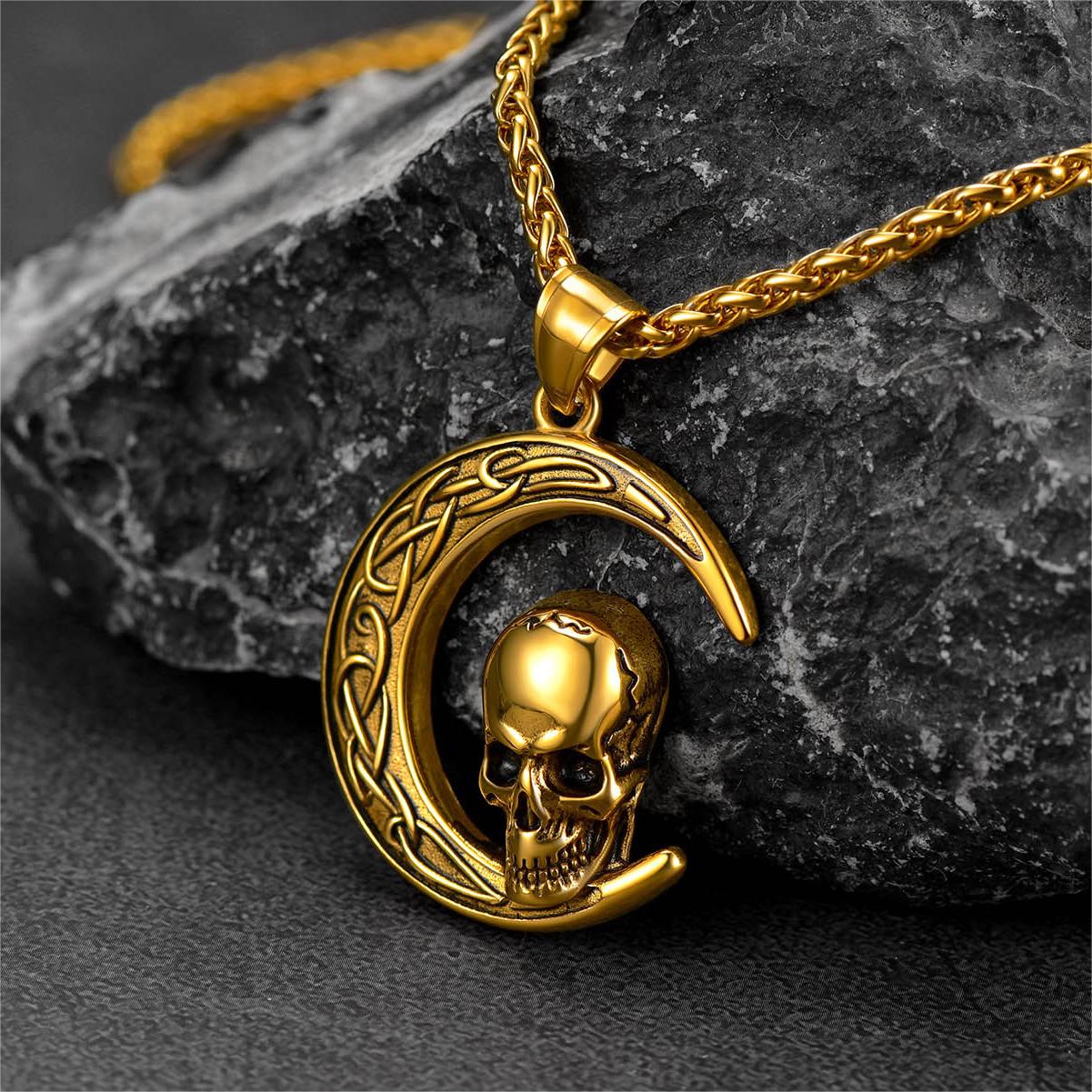 Flash Sale Celtic Crescent Moon Skull Necklace For Men
