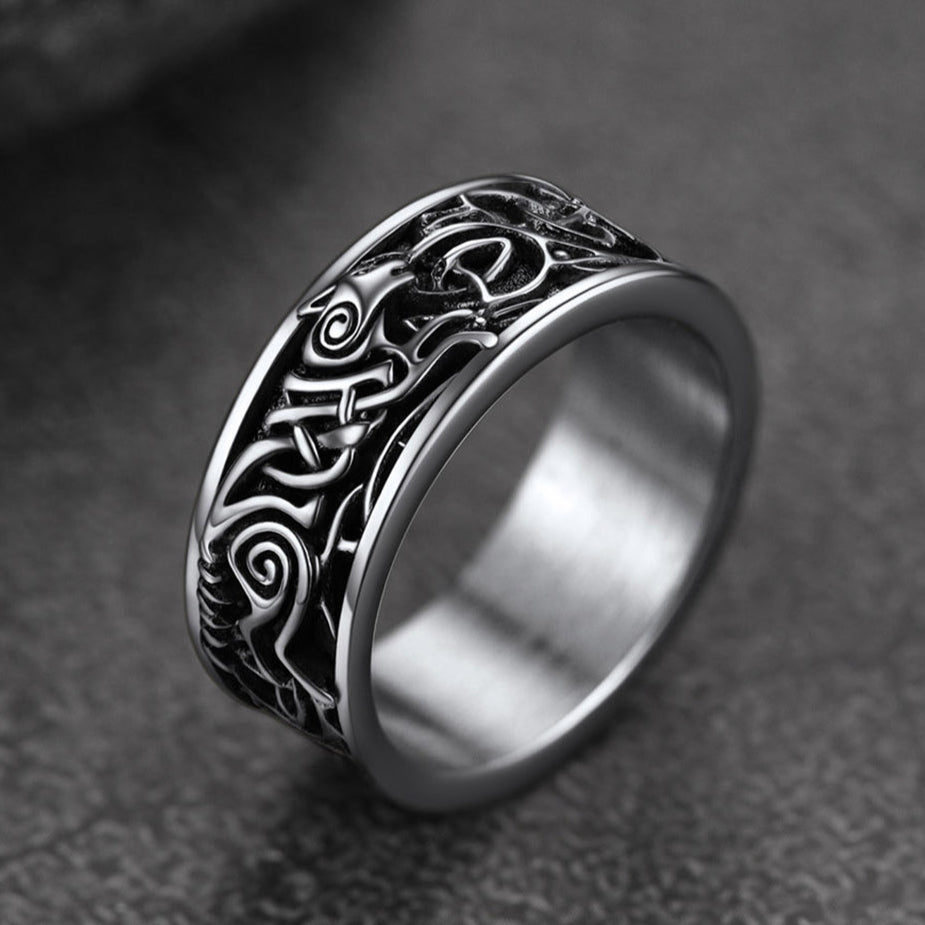 Norse Viking Celtic Wolf Ring Band For Men
