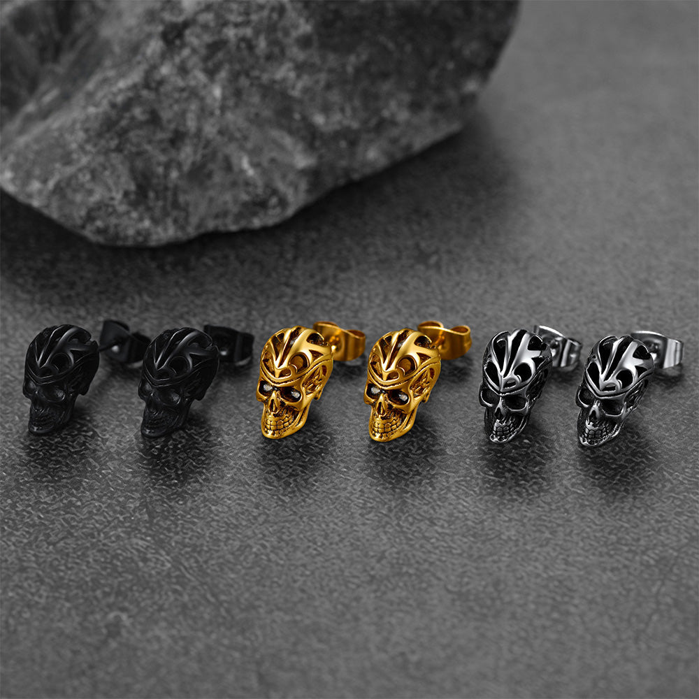 Gothic Celtic Knot Skull Stud Earrings For Men