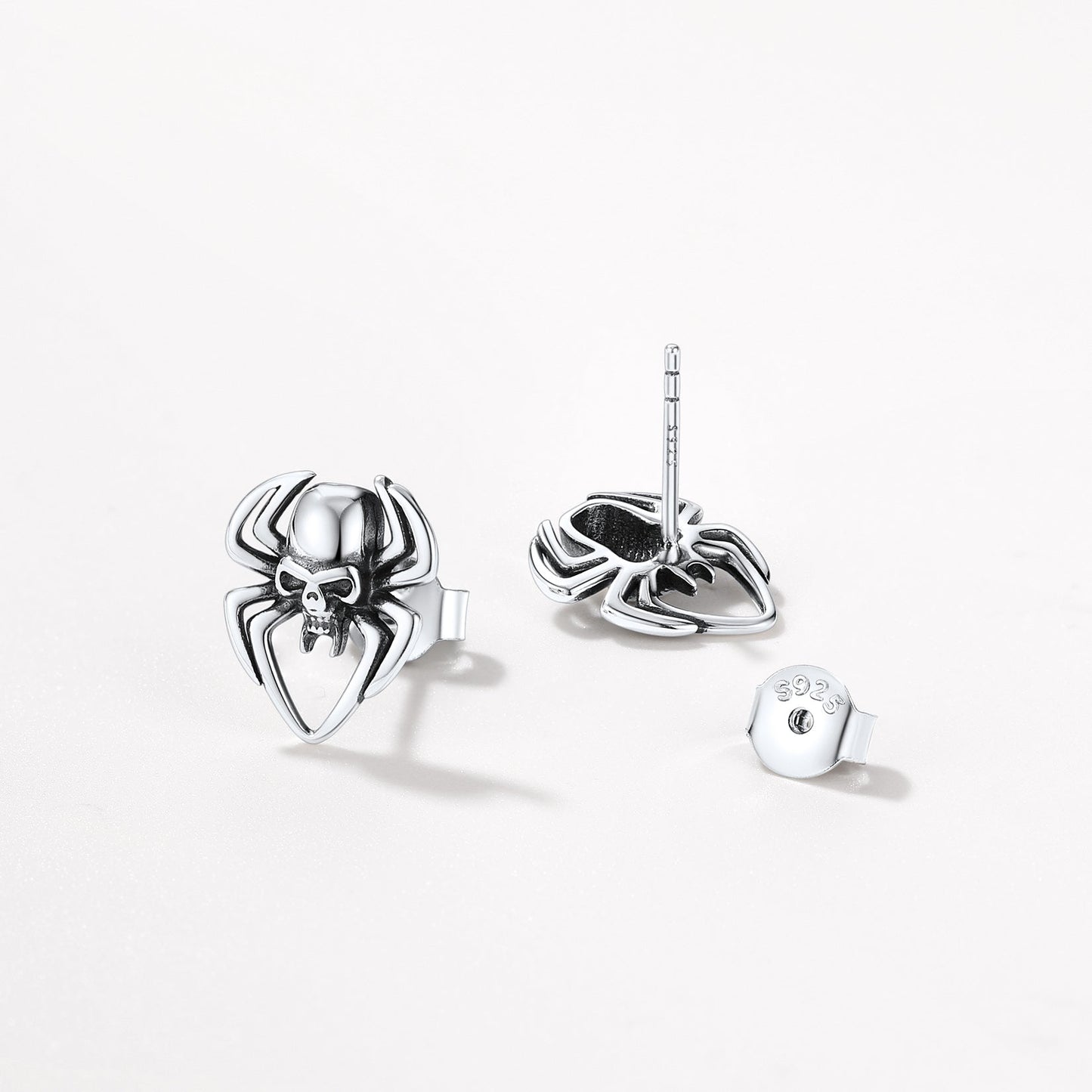 Spider Skull Stud Earrings in Sterling Silver Halloween Gift
