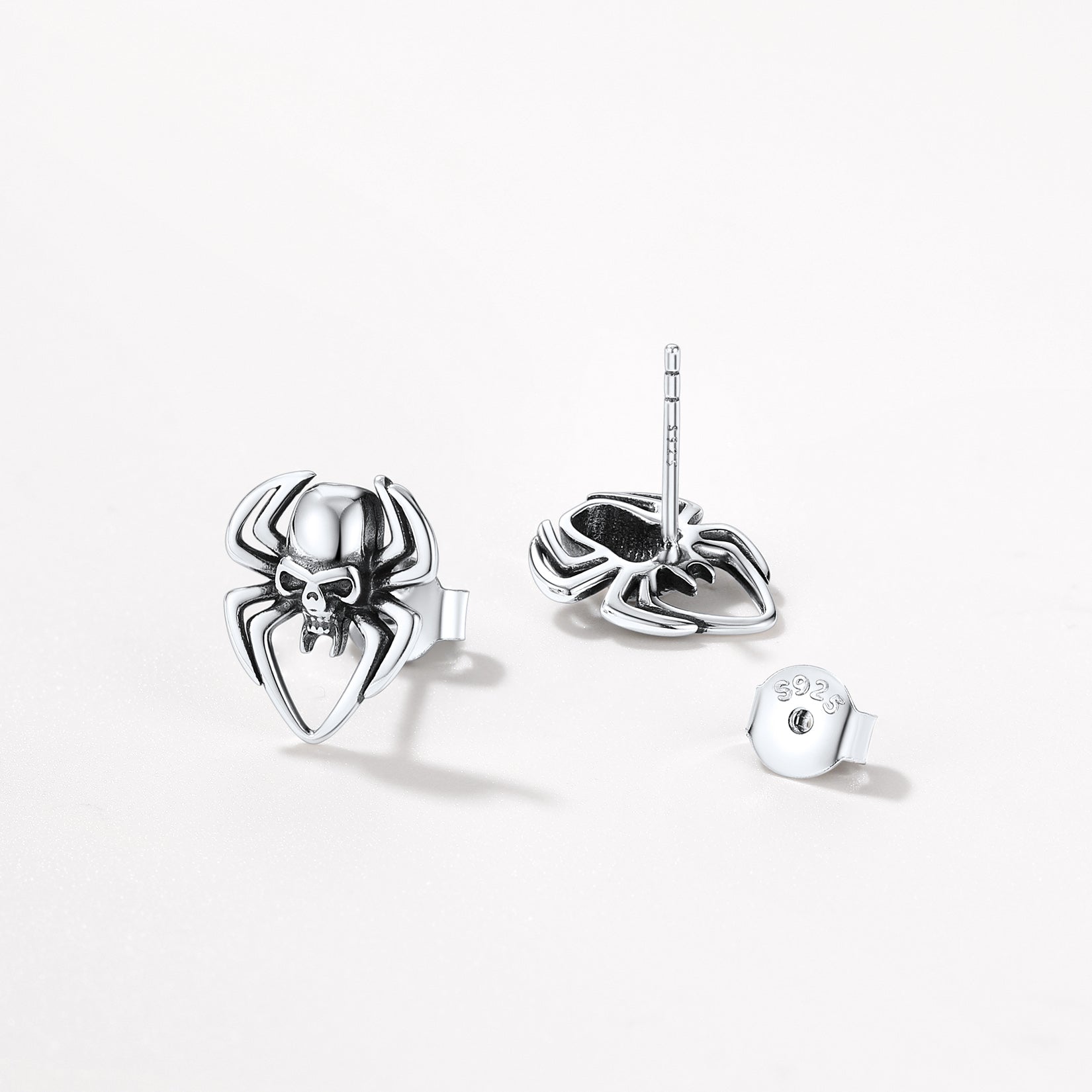 Spider Skull Stud Earrings in Sterling Silver Halloween Gift