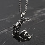 Gothic Crescent Moon Skull Necklace for Men