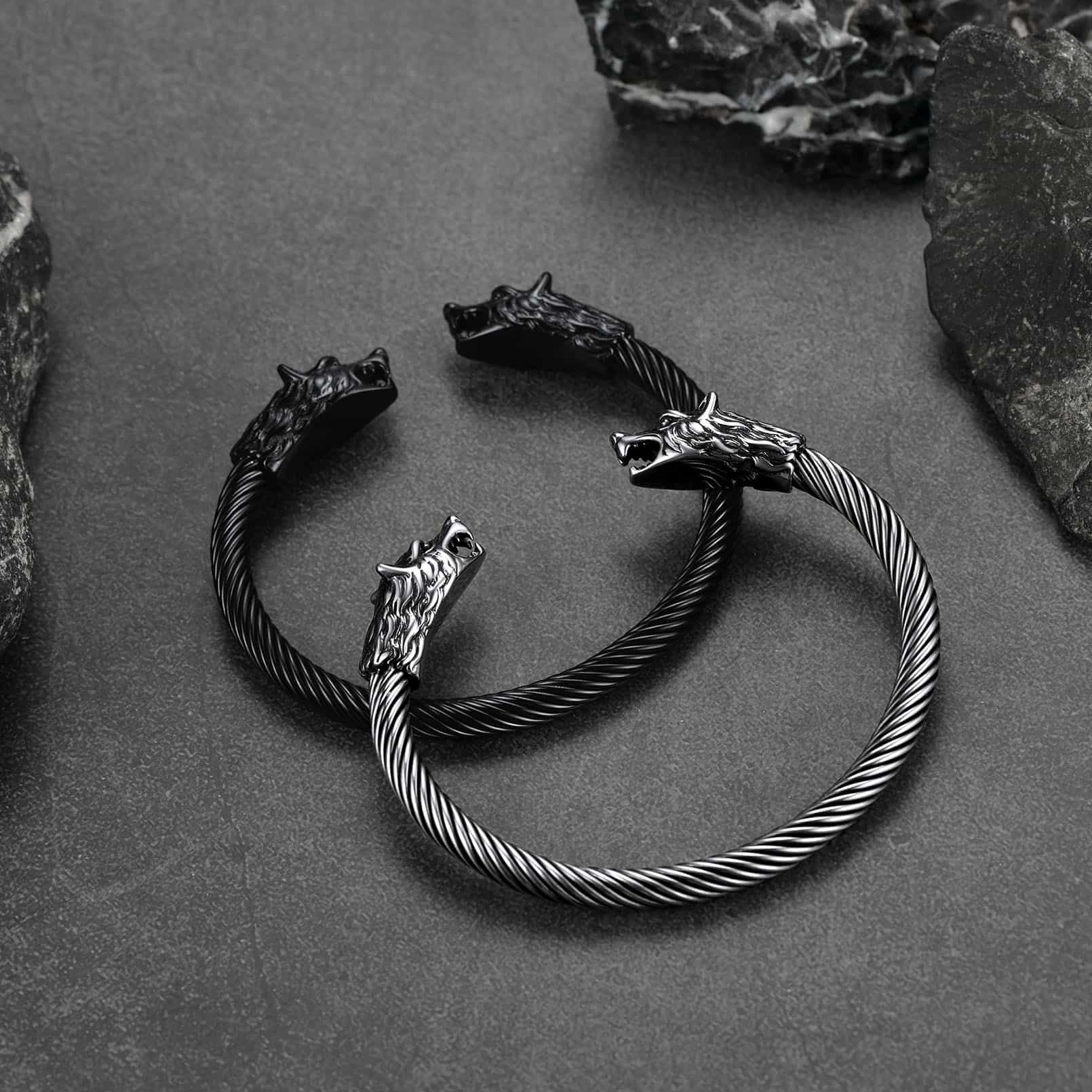 Viking Wolf Head Arm Ring Cuff Bracelet For Men
