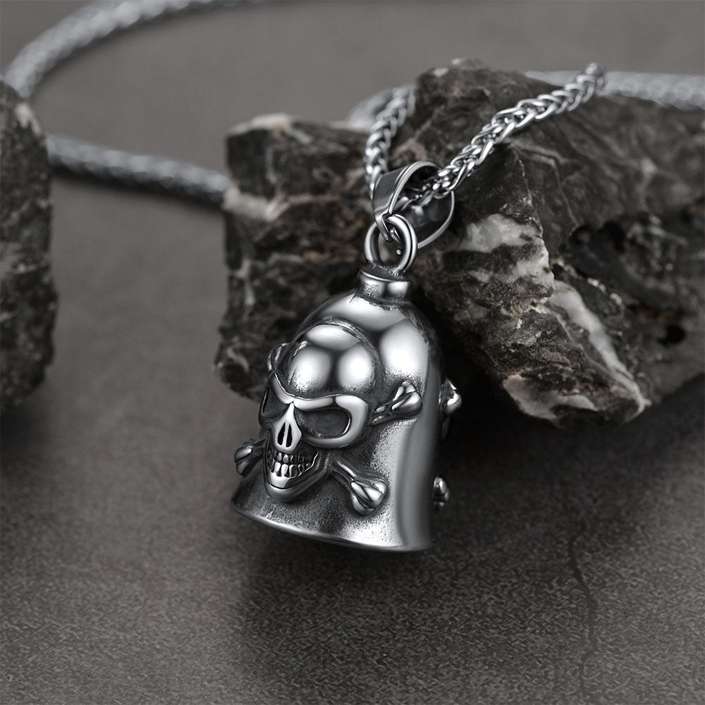Biker Skull Bell Pendant Necklace Gift For Motorcycle