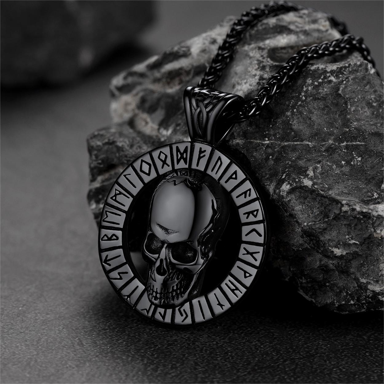Flash Sale Viking Runes Skull Necklace For Men