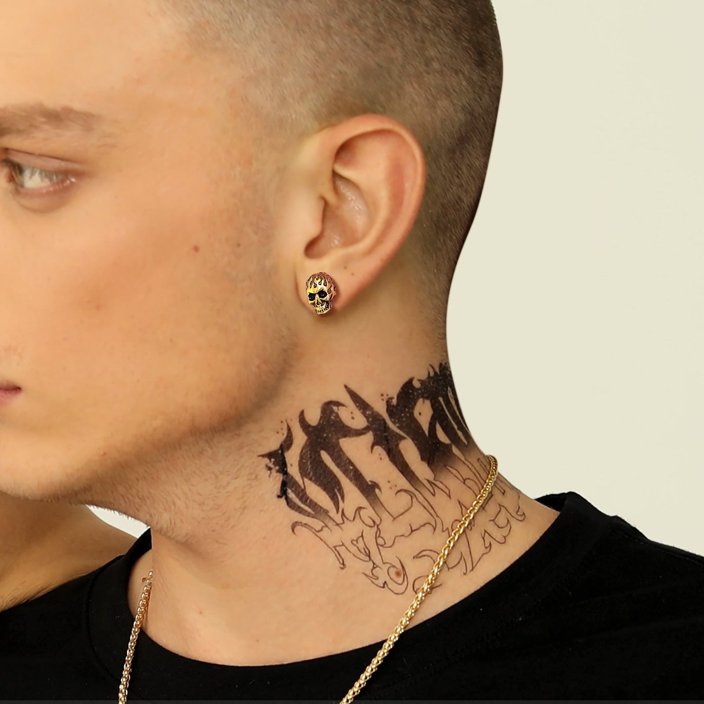 Gothic Flaming Skull Stud Earrings For Men