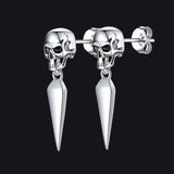 Sterling Silver Gothic Skull Dangle Stud Earrings For Men