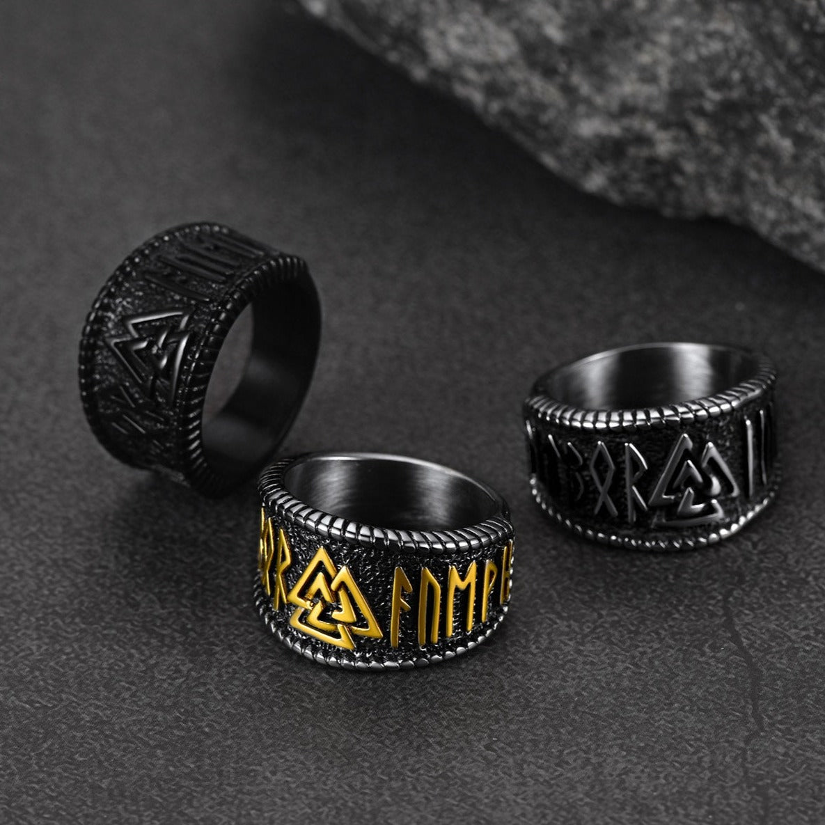 Norse Viking Valknut Ring with Rune for Men