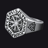 Viking Hexagon Compass Ring With Runes For Men