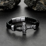 Viking Thor's Hammer Mjolnir Braided Leather Bracelet Gift For Men