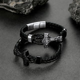 Viking Thor's Hammer Mjolnir Braided Leather Bracelet Gift For Men