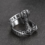 Viking Mjolnir Thor's Hammer Ring with Rune for Men
