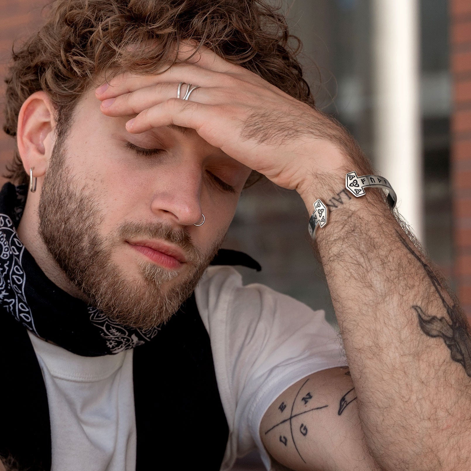 FaithHeart Viking Futhark Runes Cuff Bracelet For Men