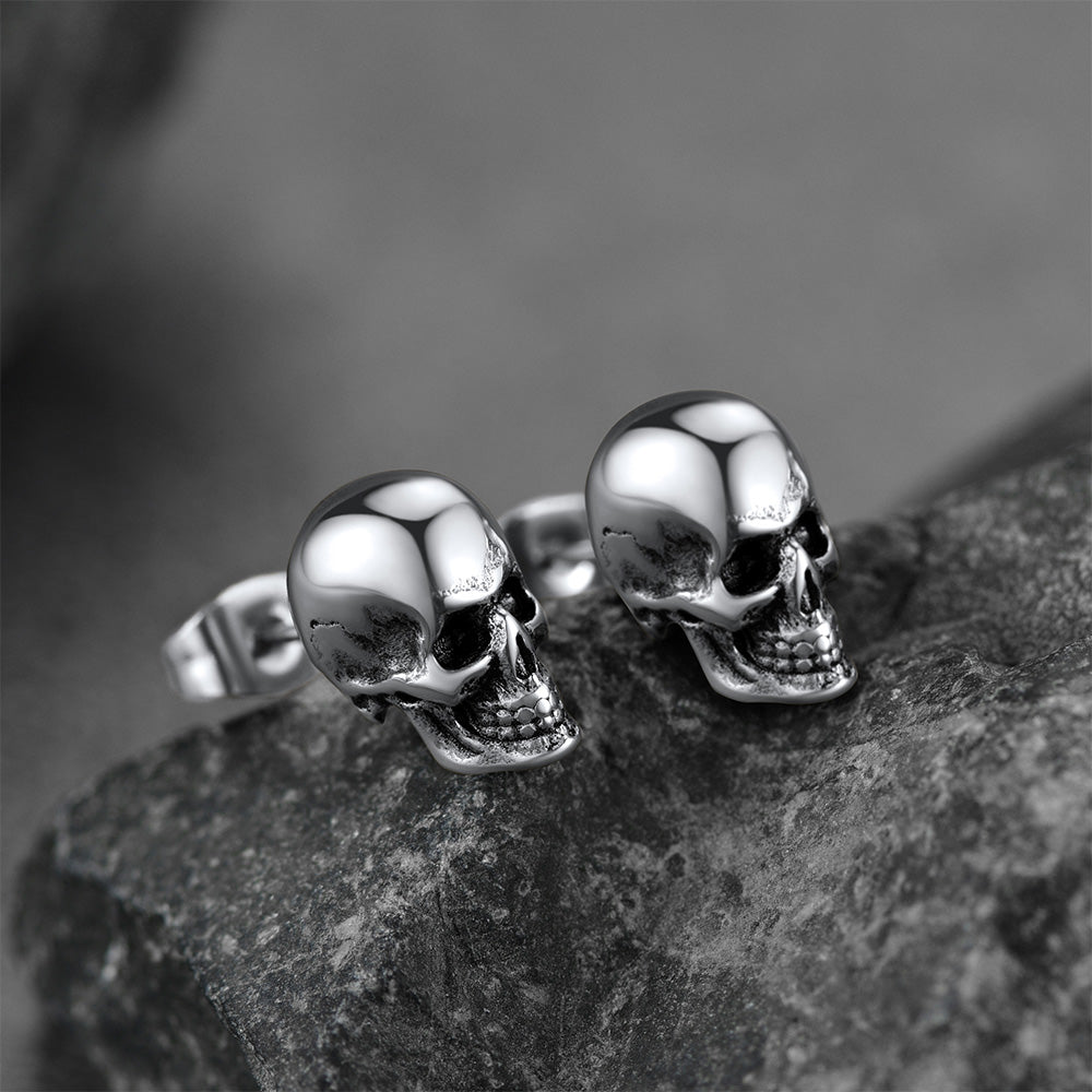 Gothic Punk Skull Stud Earrings For Men